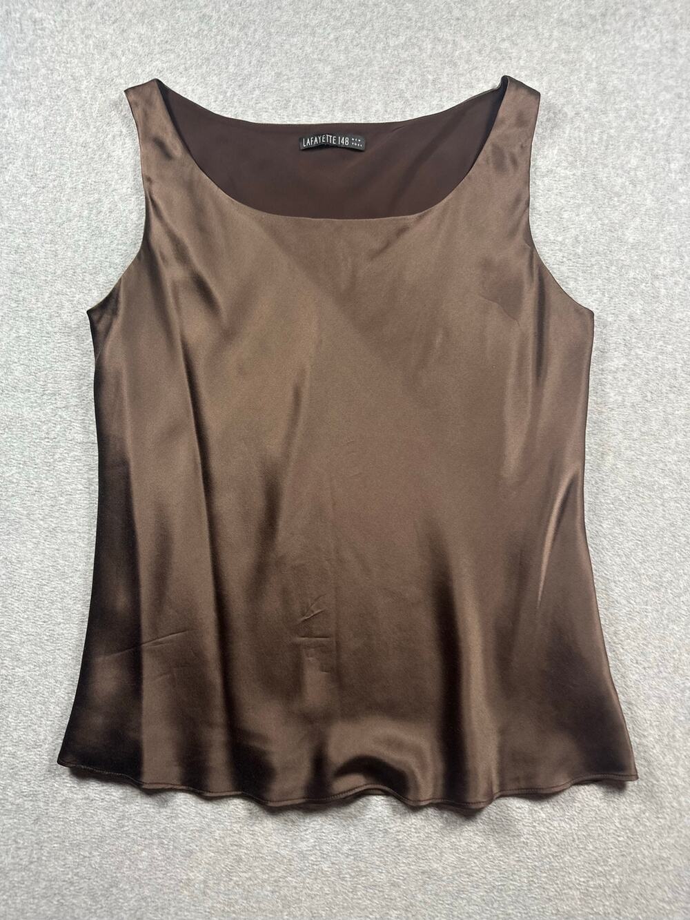 Lafayette 148 New York Silk Blouse Tank Top Women's Medium Brown Scoop Neck